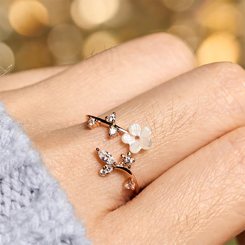 Buddha Stones 925 Sterling Silver White Flower Design Adjustable Blessing Ring - image 3