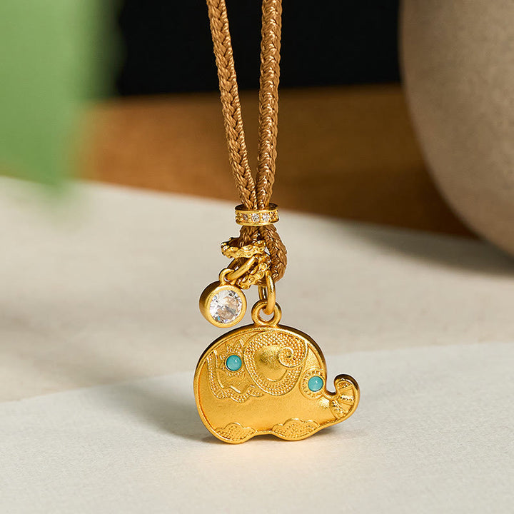 Buddha Stones "May Strength Be With You" 24k Gold Plated Brass Elephant Necklace Includes Gift Message Card - image 1