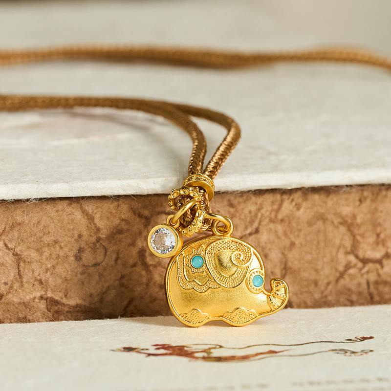 Buddha Stones "May Strength Be With You" 24k Gold Plated Brass Elephant Necklace Includes Gift Message Card - image 3