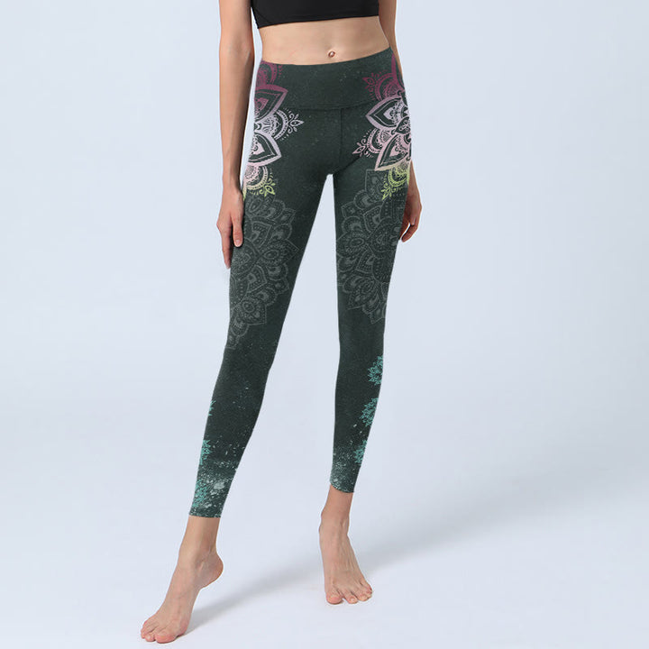 Buddha Stones Symmetry Mandalas Lotus Flowers Pattern Print Gym Leggings Women's Yoga Pants - image 5