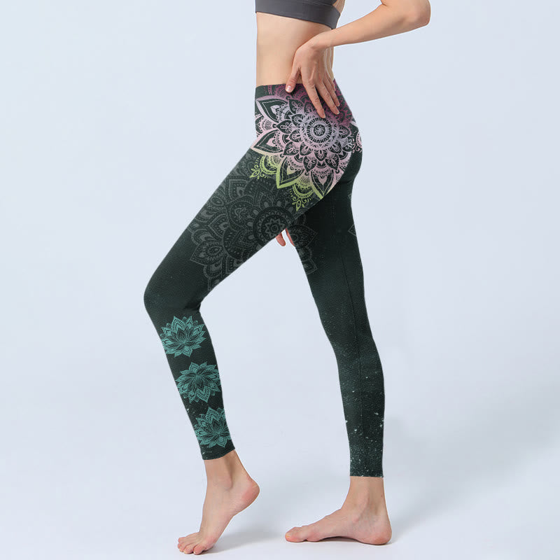 Buddha Stones Symmetry Mandalas Lotus Flowers Pattern Print Gym Leggings Women's Yoga Pants - image 2