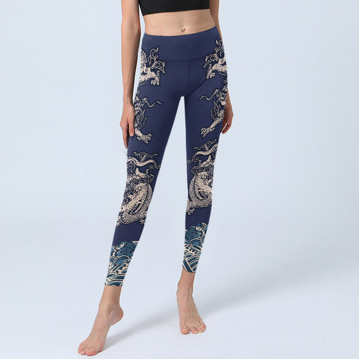 Buddha Stones Symmetry Dragon Wave Pattern Print Gym Leggings Women's Yoga Pants - image 6