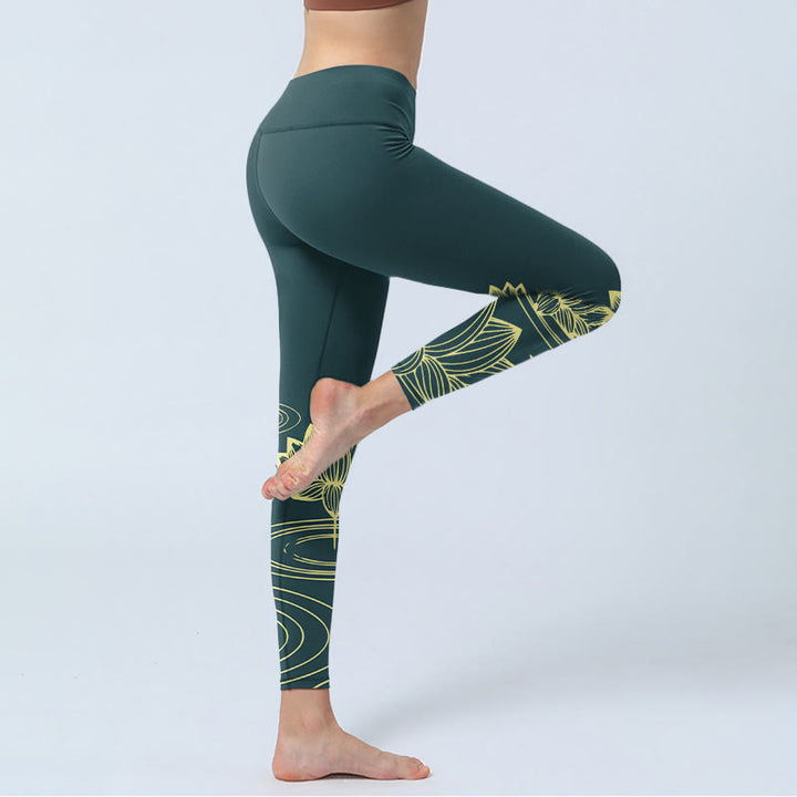 Buddha Stones Lotus Flowers Ripples Print Design Gym Leggings Women's Yoga Pants - image 3