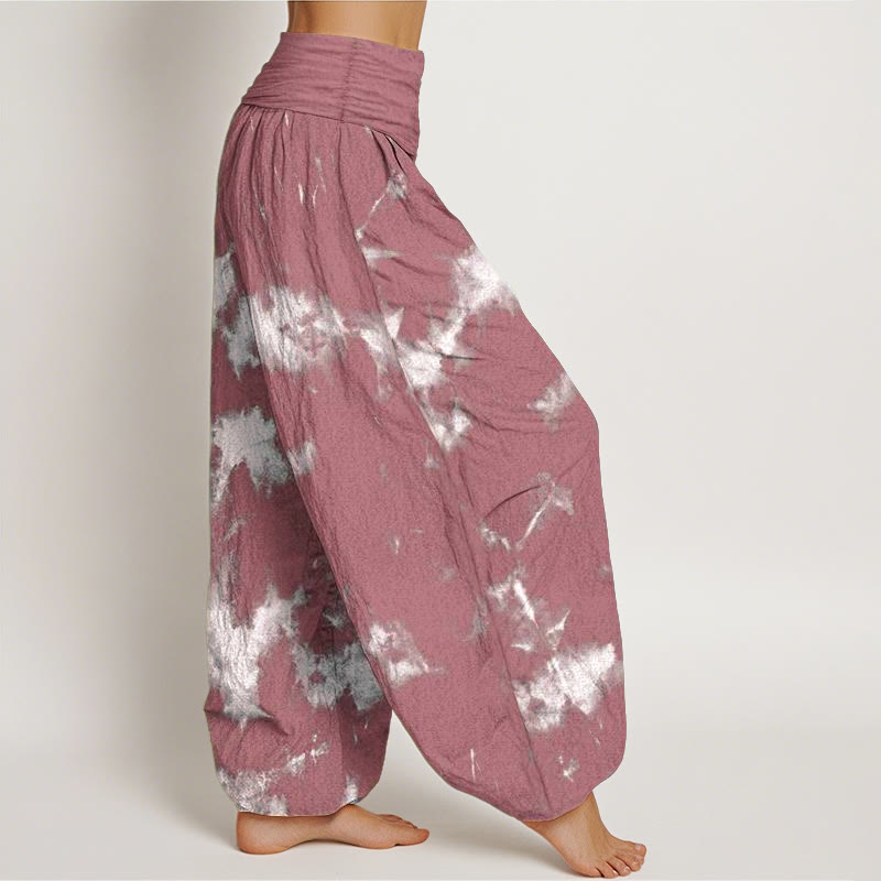 Buddha Stones Cotton White Lines Spots Tie-Dye Pattern Women's Elastic Waist Harem Pants - image 8
