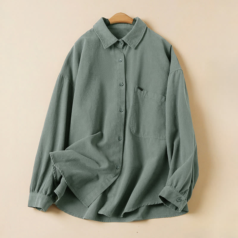 Buddha Stones Casual Buttons Design Women's Stand Collar Long Sleeve Cotton Shirt - SteelBlue - US14，UK/AU18，EU46 (2XL) - image 0