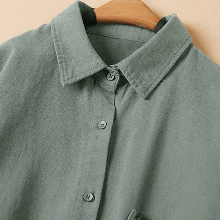 Buddha Stones Casual Buttons Design Women's Stand Collar Long Sleeve Cotton Shirt - image 4