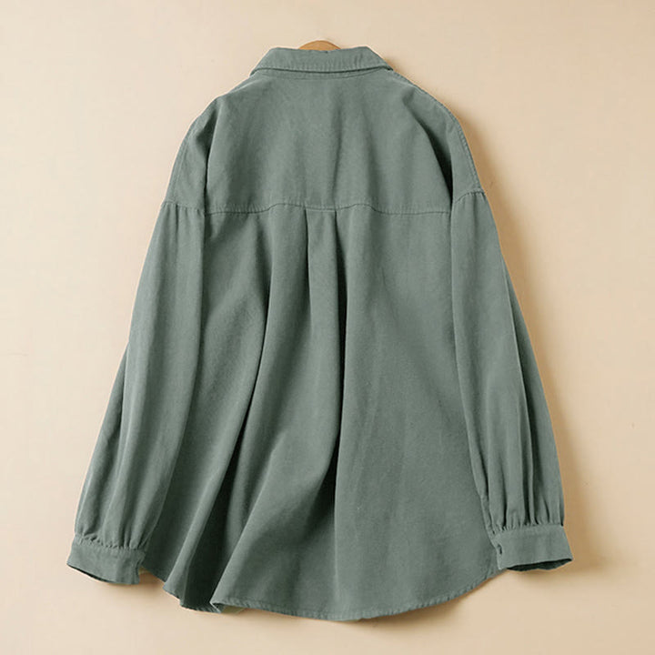 Buddha Stones Casual Buttons Design Women's Stand Collar Long Sleeve Cotton Shirt - image 1