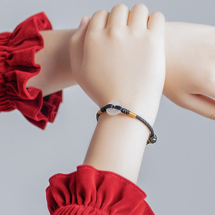 Buddha Stones White Chalcedony Peace Buckle Braided Connection Bracelet - image 13