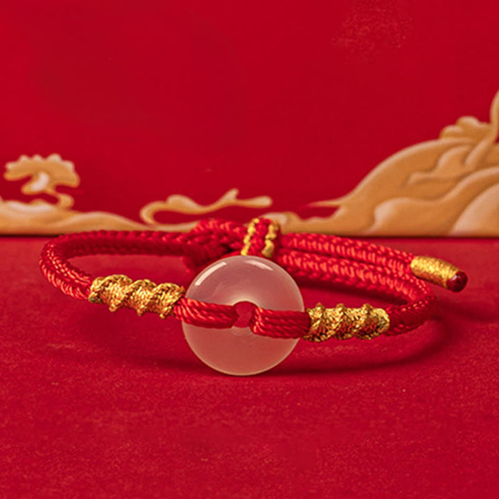 Buddha Stones White Chalcedony Peace Buckle Connection Rope Knot Bracelet - image 9