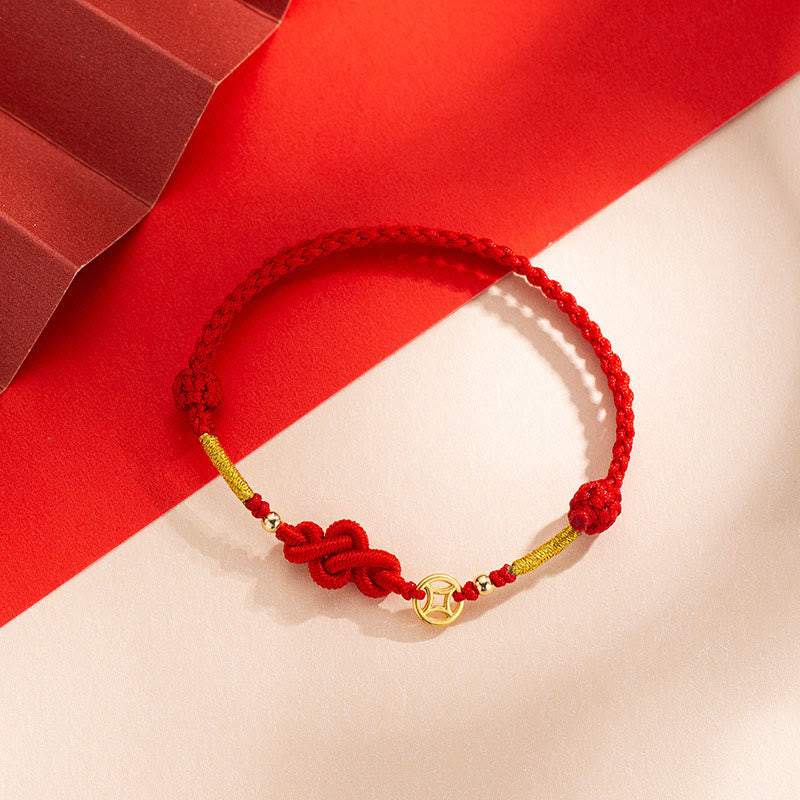 Buddha Stones Ruyi Knot Copper Coin Braided Protection Bracelet - image 1