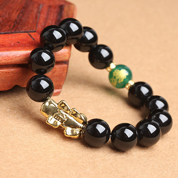 Buddha Stones Black Onyx Green Agate Beads Pi Xiu Protection Bracelet - image 8
