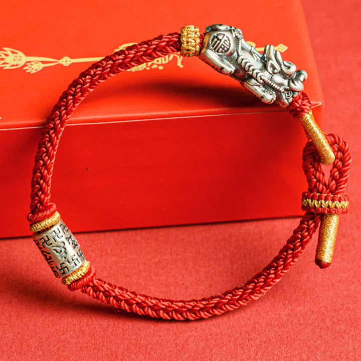 Buddha Stones 925 Sterling Silver Pixiu Om Mani Padme Hum Protection String Bracelet - image 2