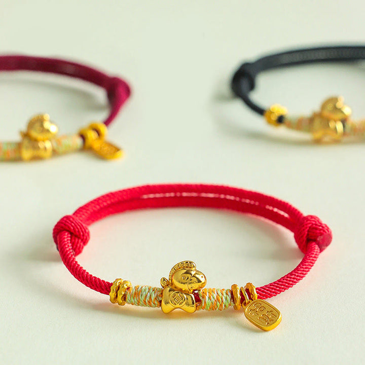 Buddha Stones Year Of The Horse Red String Black String Lucky Fortune Charm Braided Connection Bracelet - image 0