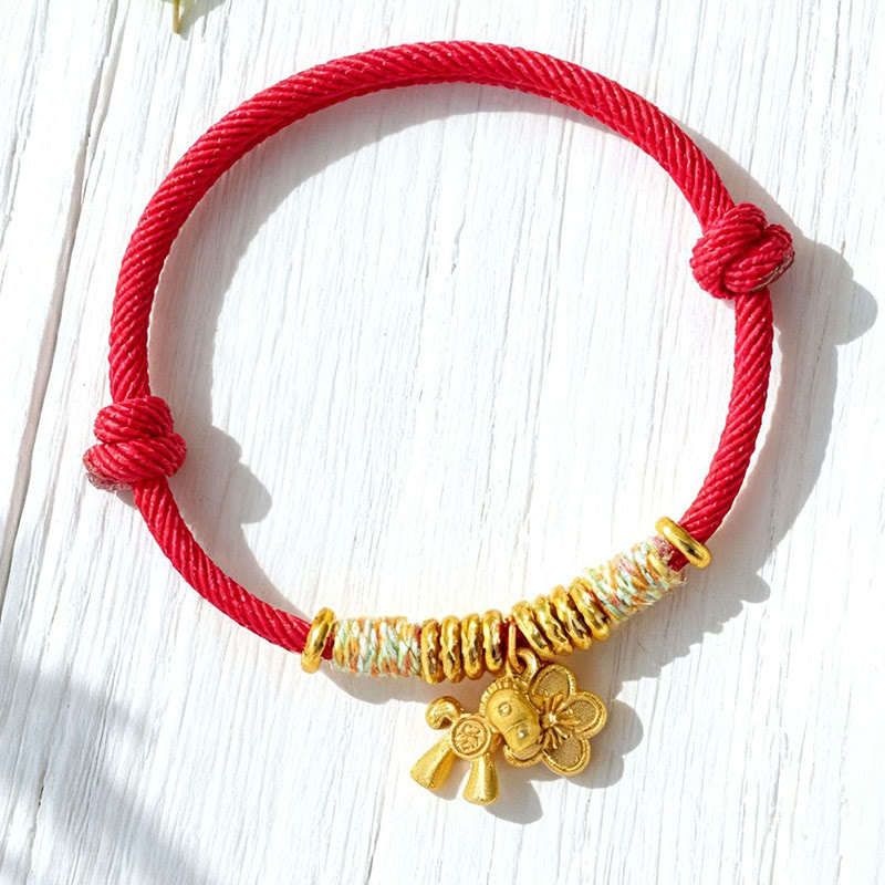 Buddha Stones Year Of The Horse Flower Charm Red String Connection Handmade Bracelet - image 5