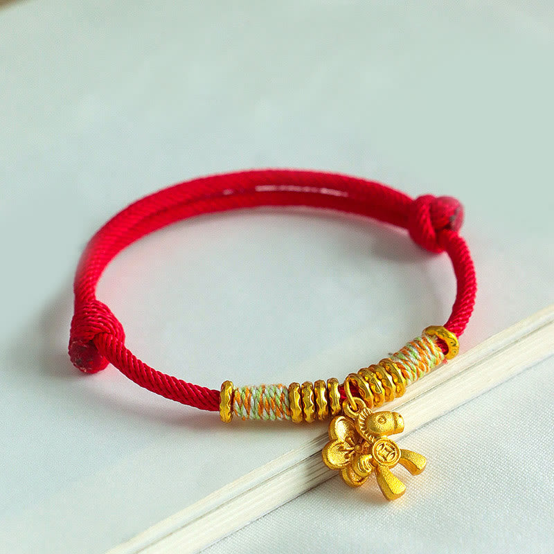 Buddha Stones Year Of The Horse Flower Charm Red String Connection Handmade Bracelet - image 2