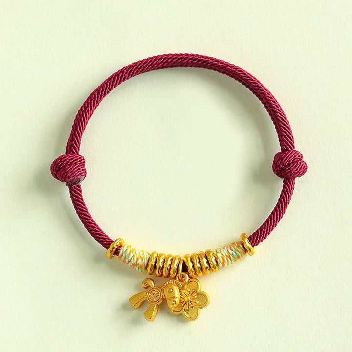Buddha Stones Year Of The Horse Flower Charm Red String Connection Handmade Bracelet - DarkRed String(Wrist Circumference: 15-19cm) - image 8