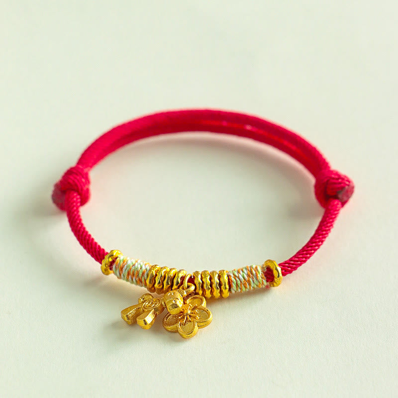 Buddha Stones Year Of The Horse Flower Charm Red String Connection Handmade Bracelet - image 1