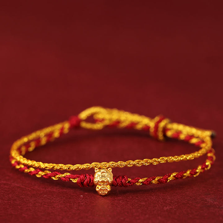 Buddha Stones 999 Gold Beads Year Of The Horse Double Wrap Golden Red String Luck Bracelet - image 1