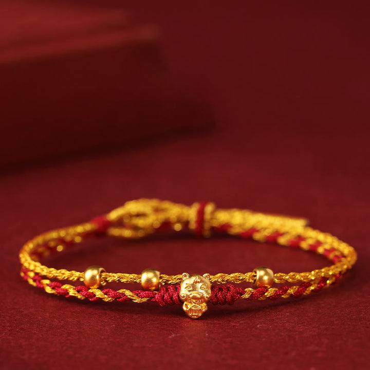 Buddha Stones 999 Gold Beads Year Of The Horse Double Wrap Golden Red String Luck Bracelet - 999 Gold Horse& 999 Gold Three Beads - image 7