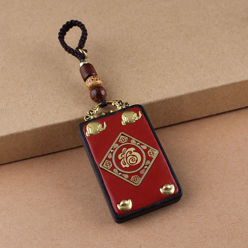 Buddha Stones Ebony Flower Koi Fish Fu Character Button Rope Key Chain - Brown Button Rope - Fu Character Ingot - image 9