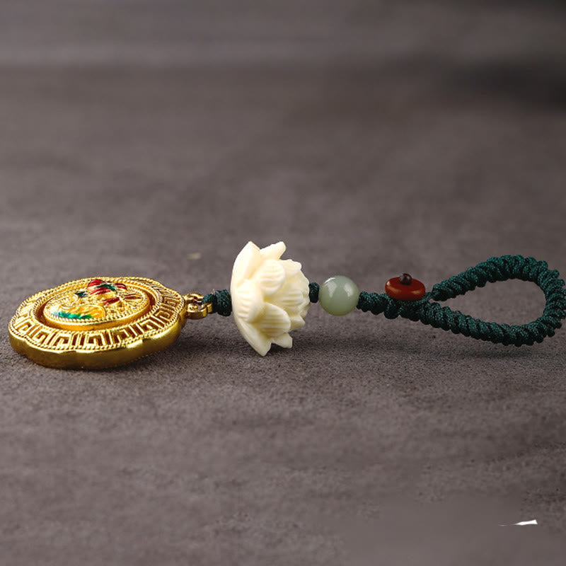 Buddha Stones Bodhi Seed Lotus Hetian Jade Bead Copper Rotatable Peace Key Chain - image 9