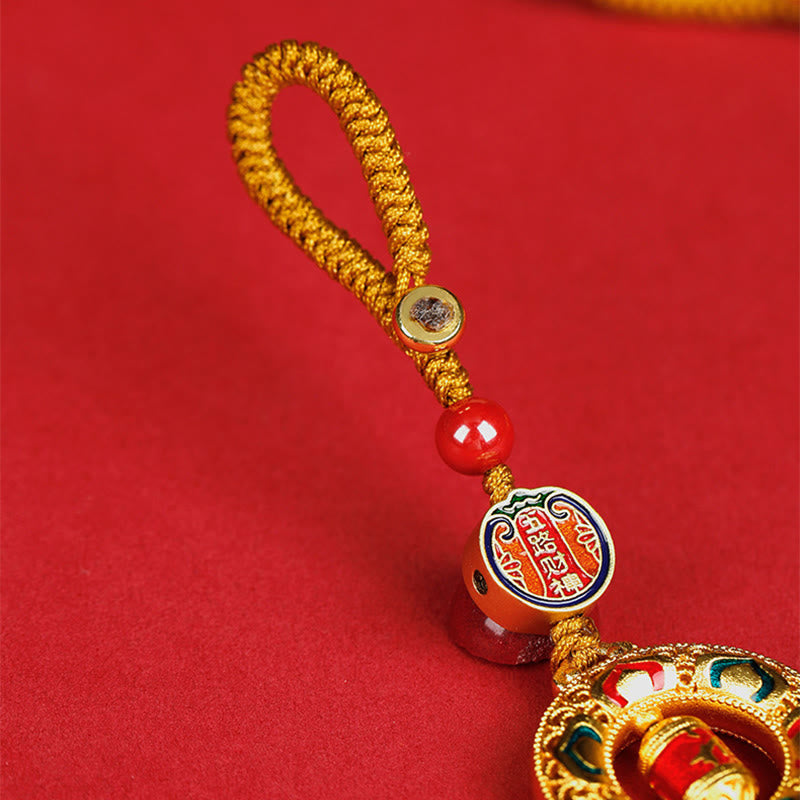Buddha Stones Copper Prayer Wheel Five Directions Gods Of Wealth Balance Rotatable Key Chain - image 2