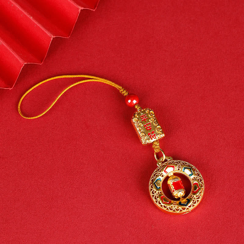 Buddha Stones Copper Prayer Wheel Five Directions Gods Of Wealth Balance Rotatable Key Chain - Peace Talisman - Regular Rope - image 8