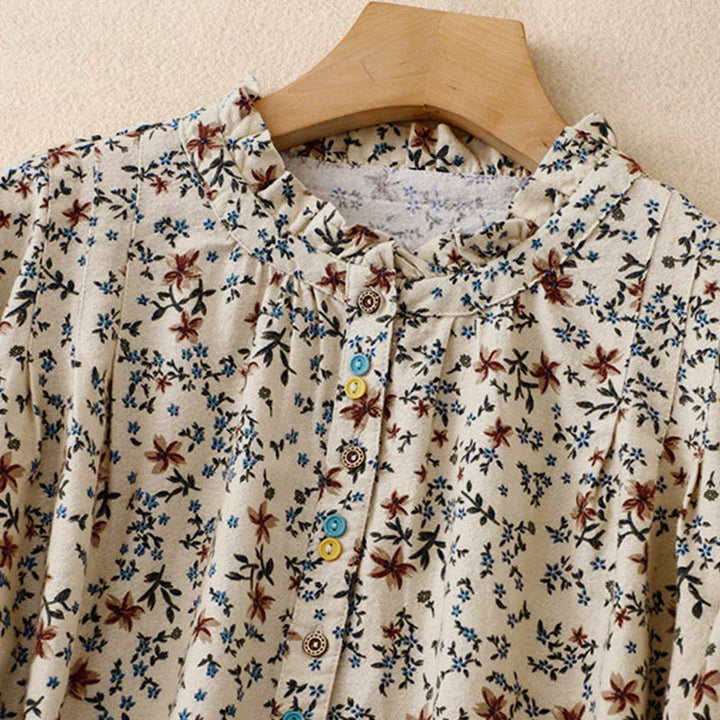 Buddha Stones Fall Floral Print Buttons Down Design Women's Cotton Long Sleeve Shirt - image 9