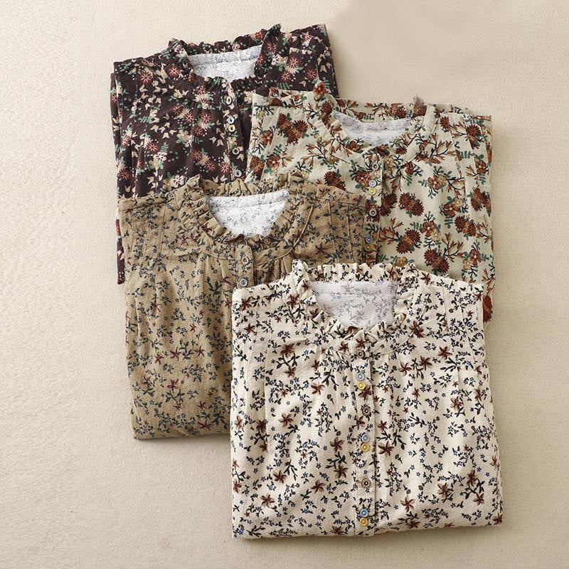 Buddha Stones Fall Floral Print Buttons Down Design Women's Cotton Long Sleeve Shirt - image 29