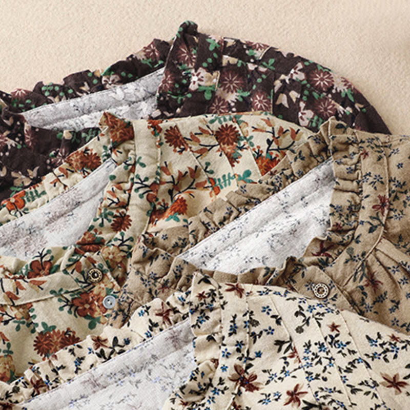 Buddha Stones Fall Floral Print Buttons Down Design Women's Cotton Long Sleeve Shirt - image 30