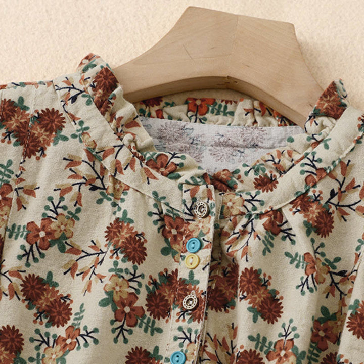 Buddha Stones Fall Floral Print Buttons Down Design Women's Cotton Long Sleeve Shirt - image 2