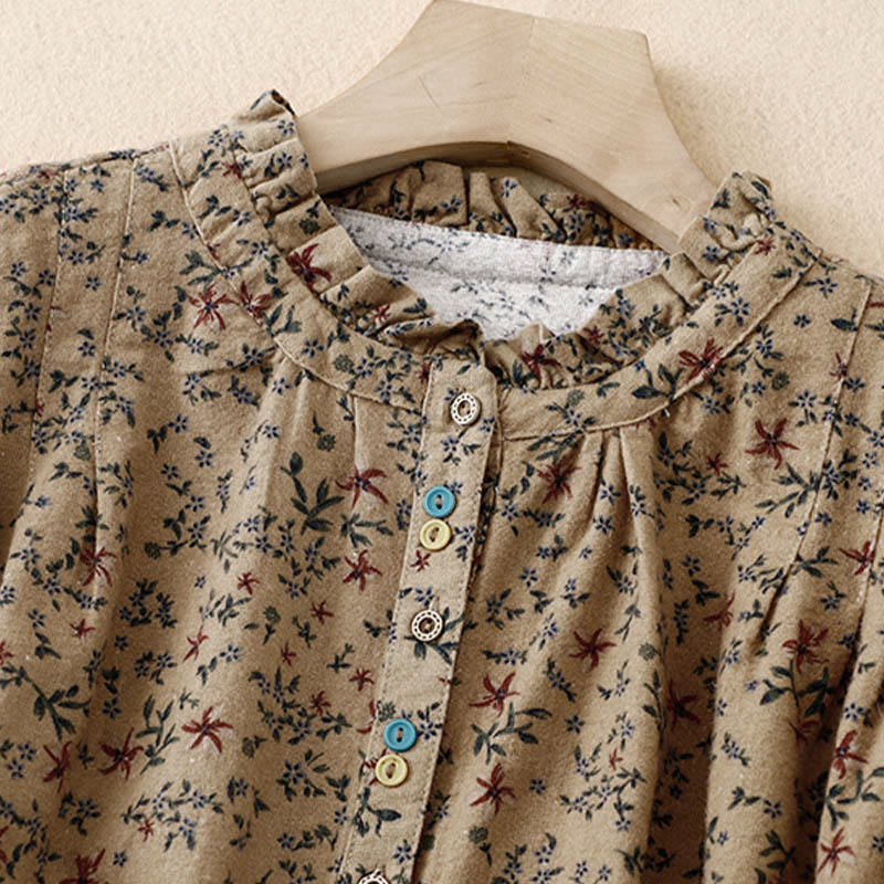 Buddha Stones Fall Floral Print Buttons Down Design Women's Cotton Long Sleeve Shirt - image 18