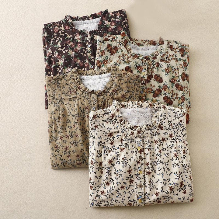 Buddha Stones Fall Floral Print Buttons Down Design Women's Cotton Long Sleeve Shirt - image 29