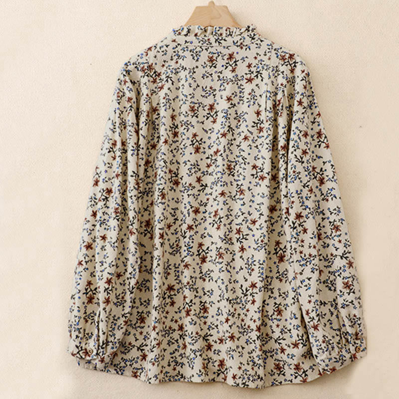Buddha Stones Fall Floral Print Buttons Down Design Women's Cotton Long Sleeve Shirt - image 8