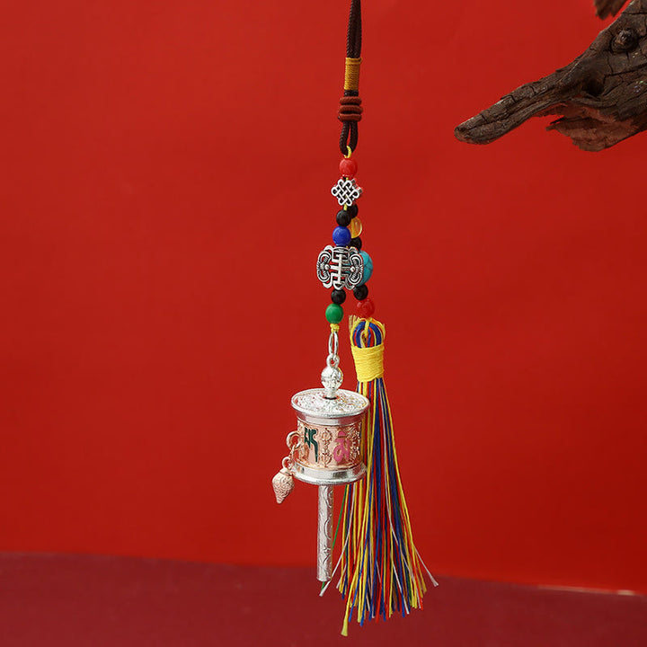 Buddha Stones Prayer Wheel Om Mani Padme Hum Colorful Tassels Purity Key Chain - Rose Gold - image 6