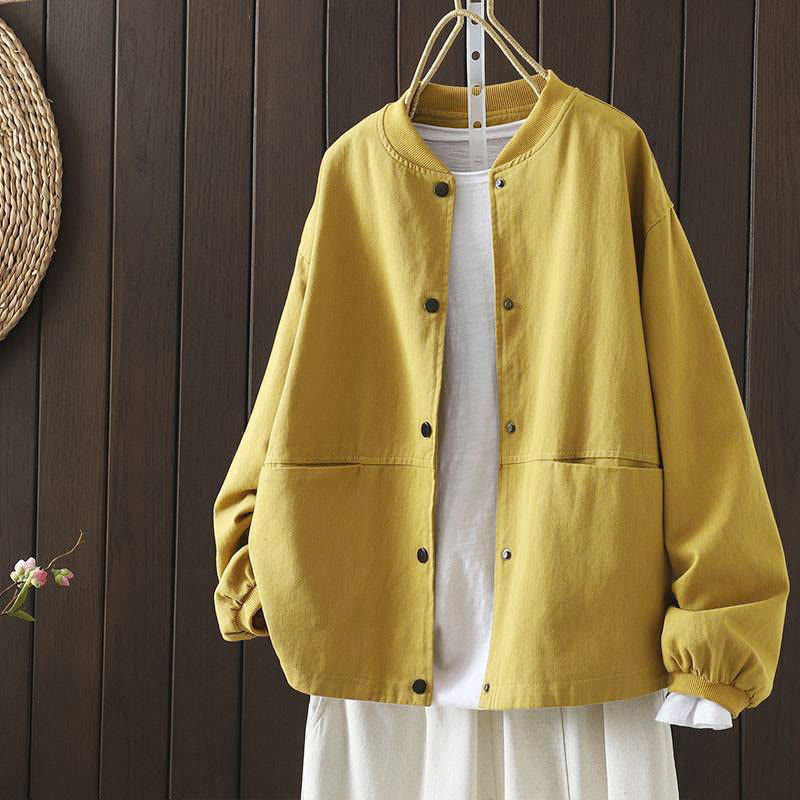 Buddha Stones Fall Button Down Women's Cotton Long Sleeve Outerwear Jacket With Pockets - Yellow - US14，UK/AU18，EU46 (2XL) - image 7