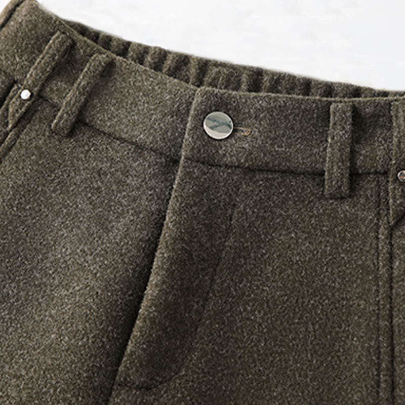 Buddha Stones Plain Button Cotton Thick Wool Women's Wide Leg Pants With Pockets - image 2