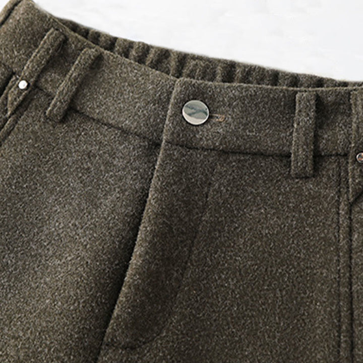 Buddha Stones Plain Button Cotton Thick Wool Women's Wide Leg Pants With Pockets - image 2