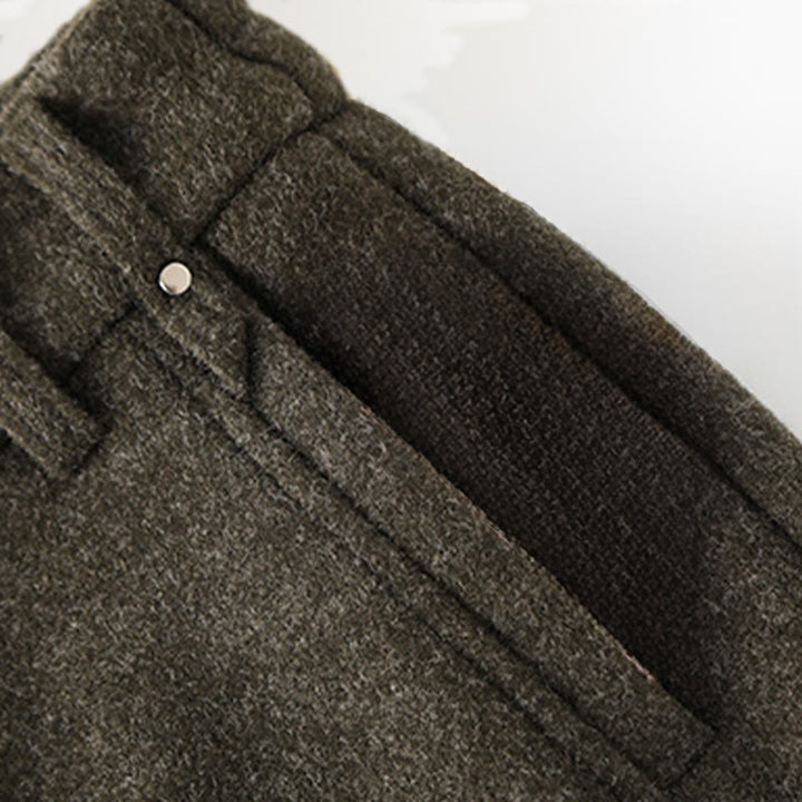 Buddha Stones Plain Button Cotton Thick Wool Women's Wide Leg Pants With Pockets - image 3