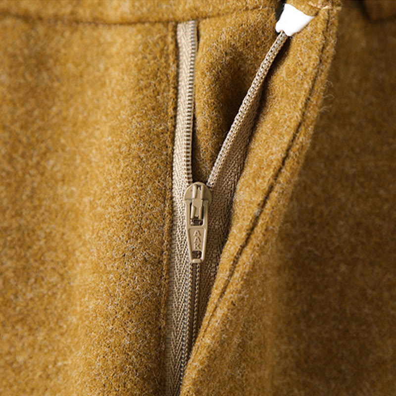 Buddha Stones Plain Button Cotton Thick Wool Women's Wide Leg Pants With Pockets - image 7