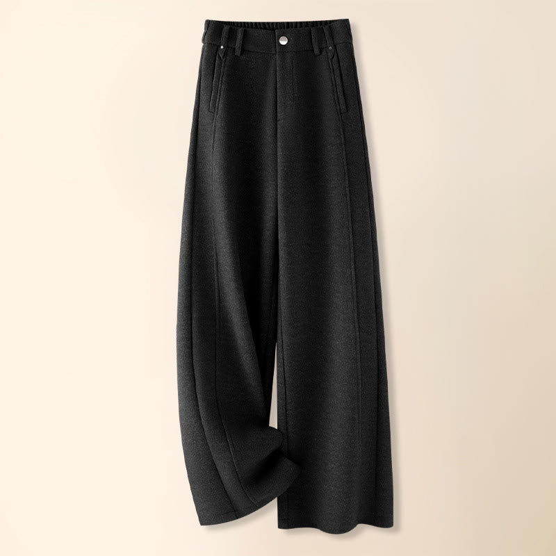 Buddha Stones Plain Button Cotton Thick Wool Women's Wide Leg Pants With Pockets - Black - US12，UK/AU16，EU44 (3XL) - image 12