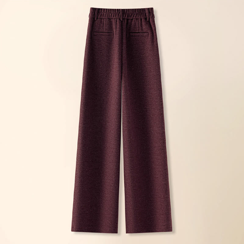 Buddha Stones Plain Button Cotton Thick Wool Women's Wide Leg Pants With Pockets - image 15