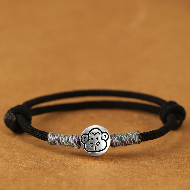 Buddha Stones 999 Sterling Silver Year Of The Horse Chinese Zodiac String Braided Luck Bracelet - Monkey Black String - 19-23cm - image 51