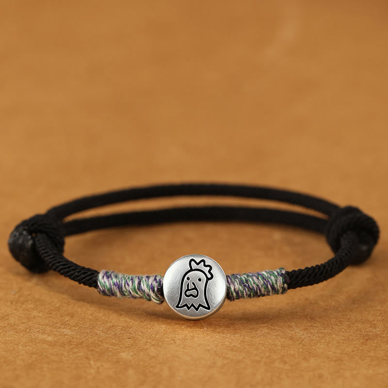 Buddha Stones 999 Sterling Silver Year Of The Horse Chinese Zodiac String Braided Luck Bracelet - Rooster Black String - 19-23cm - image 52