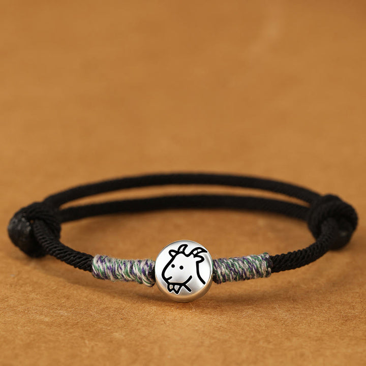 Buddha Stones 999 Sterling Silver Year Of The Horse Chinese Zodiac String Braided Luck Bracelet - Goat Black String - 19-23cm - image 50