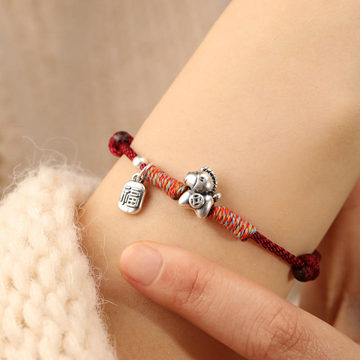 Buddha Stones 999 Sterling Silver Year Of The Horse Fu Character Charm String Braided Luck Bracelet - image 8