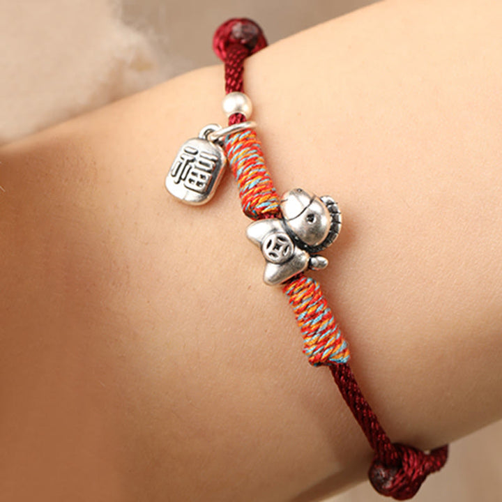 Buddha Stones 999 Sterling Silver Year Of The Horse Fu Character Charm String Braided Luck Bracelet - image 12