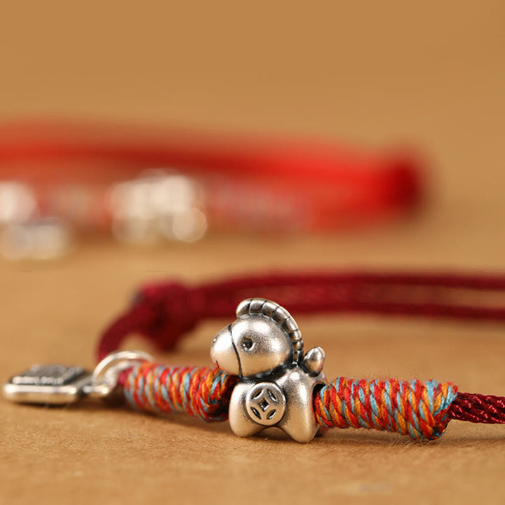Buddha Stones 999 Sterling Silver Year Of The Horse Fu Character Charm String Braided Luck Bracelet - image 4