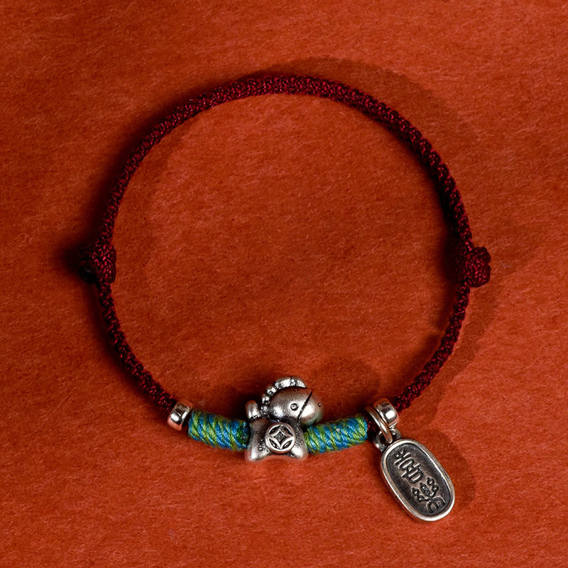 Buddha Stones 999 Sterling Silver Year Of The Horse 925 Sterling Silver Peace And Joy Charm String Braided Luck Bracelet Anklet - Men's Darkred String Anklet - image 13