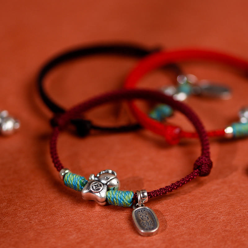 Buddha Stones 999 Sterling Silver Year Of The Horse 925 Sterling Silver Peace And Joy Charm String Braided Luck Bracelet Anklet - image 18